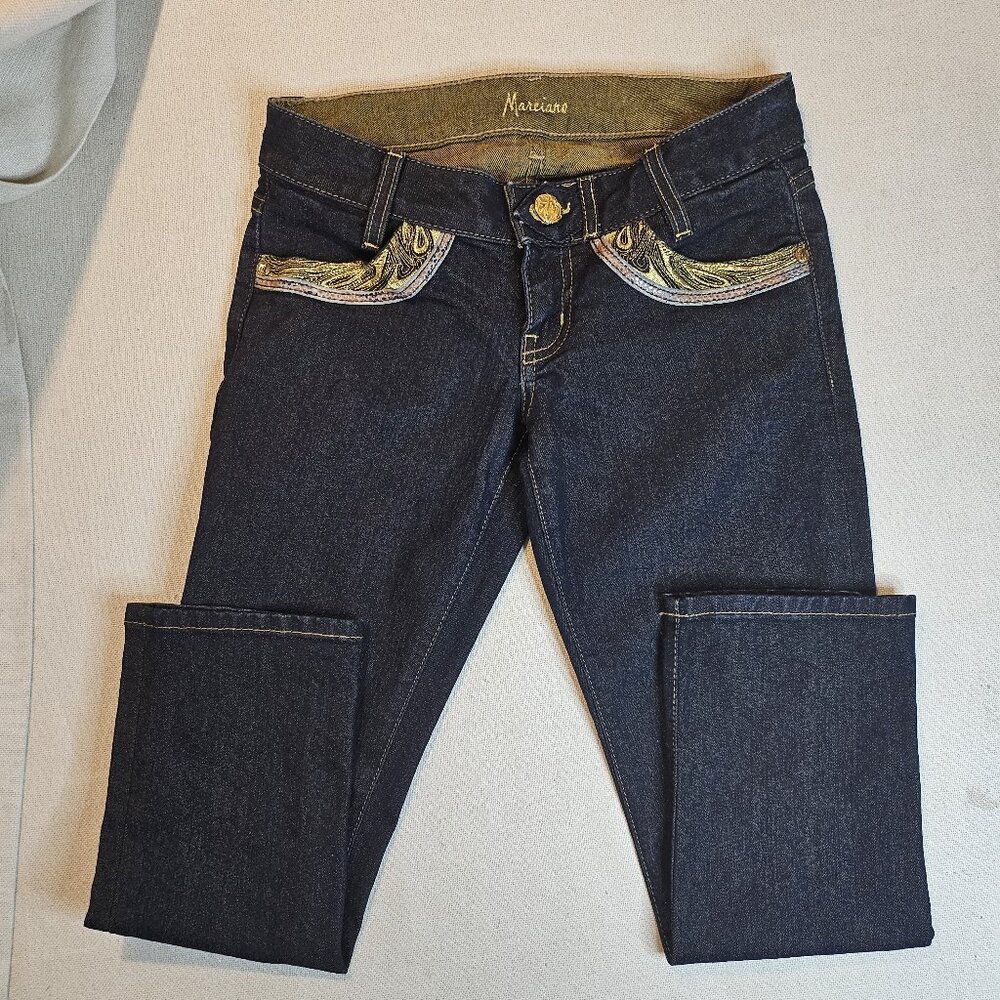 Marciano Gold Embroidered Dark Wash Crop Jeans - Size 24